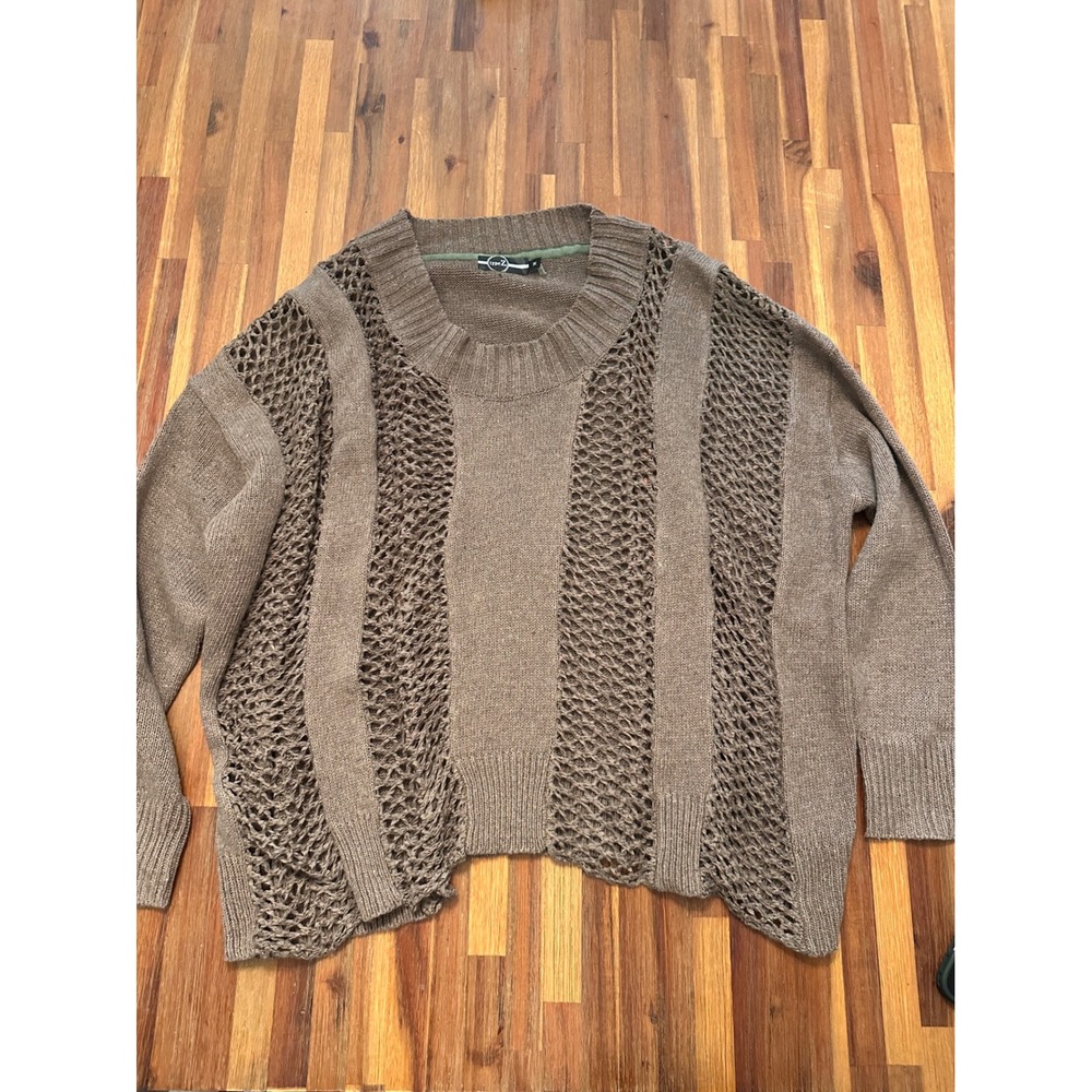 Type Z Crochet Knit Sweater Womens Medium Brown Excellent Open Weave Pullover